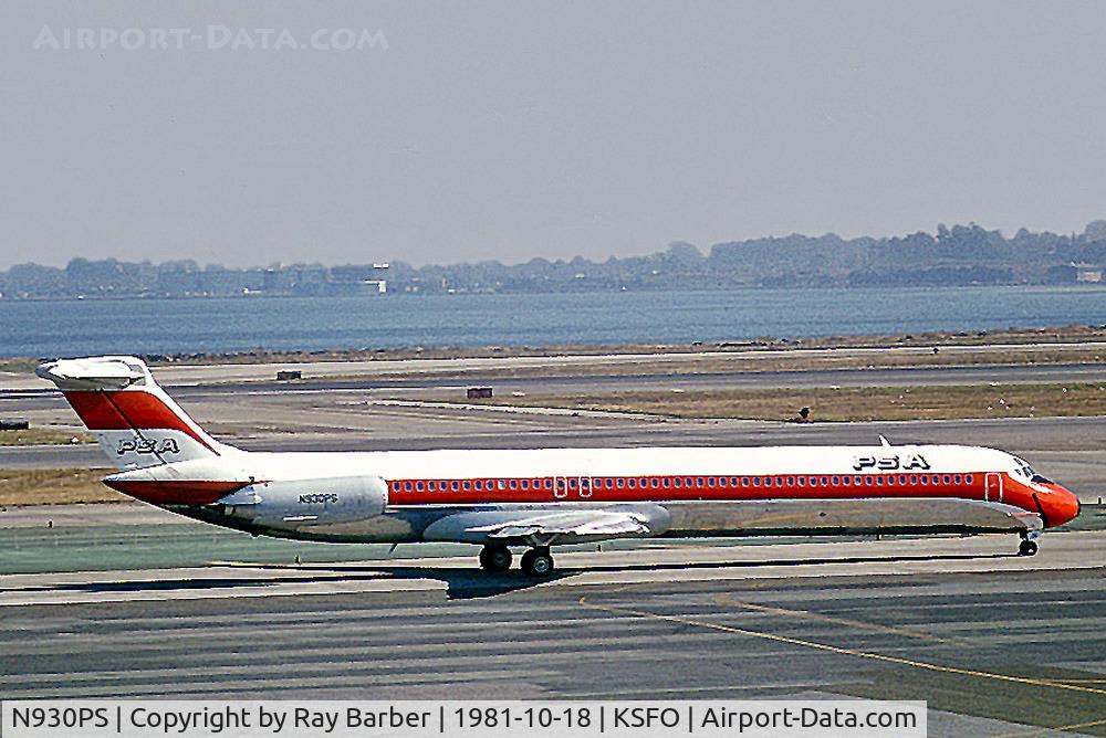 N930PS, 1981 McDonnell Douglas MD-82 (DC-9-82) C/N 48038, McDonnell Douglas DC-9-81 [48038] (PSA-Pacific Southwest Airlines) San Francisco-Int'l~N 18/10/1981. From a slide.