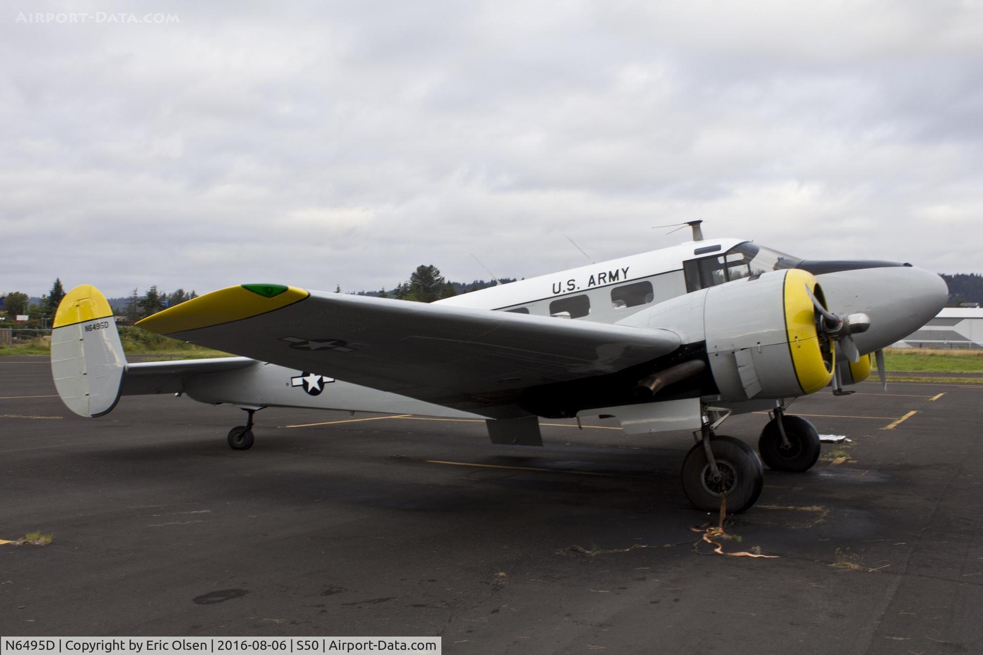 N6495D, 1960 Beech C-45H Expeditor C/N AF-449, C-45 right before departure for the 2016 Oregon International Airshow.