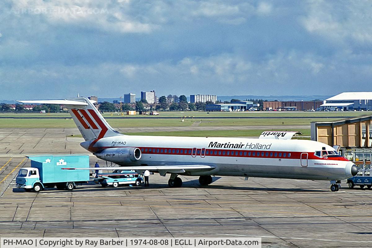 PH-MAO, 1968 Douglas DC-9-33F C/N 47363, McDonnell Douglas DC-9-33RC [47363] (Martinair) Heathrow~G 08/08/1974. From a slide.