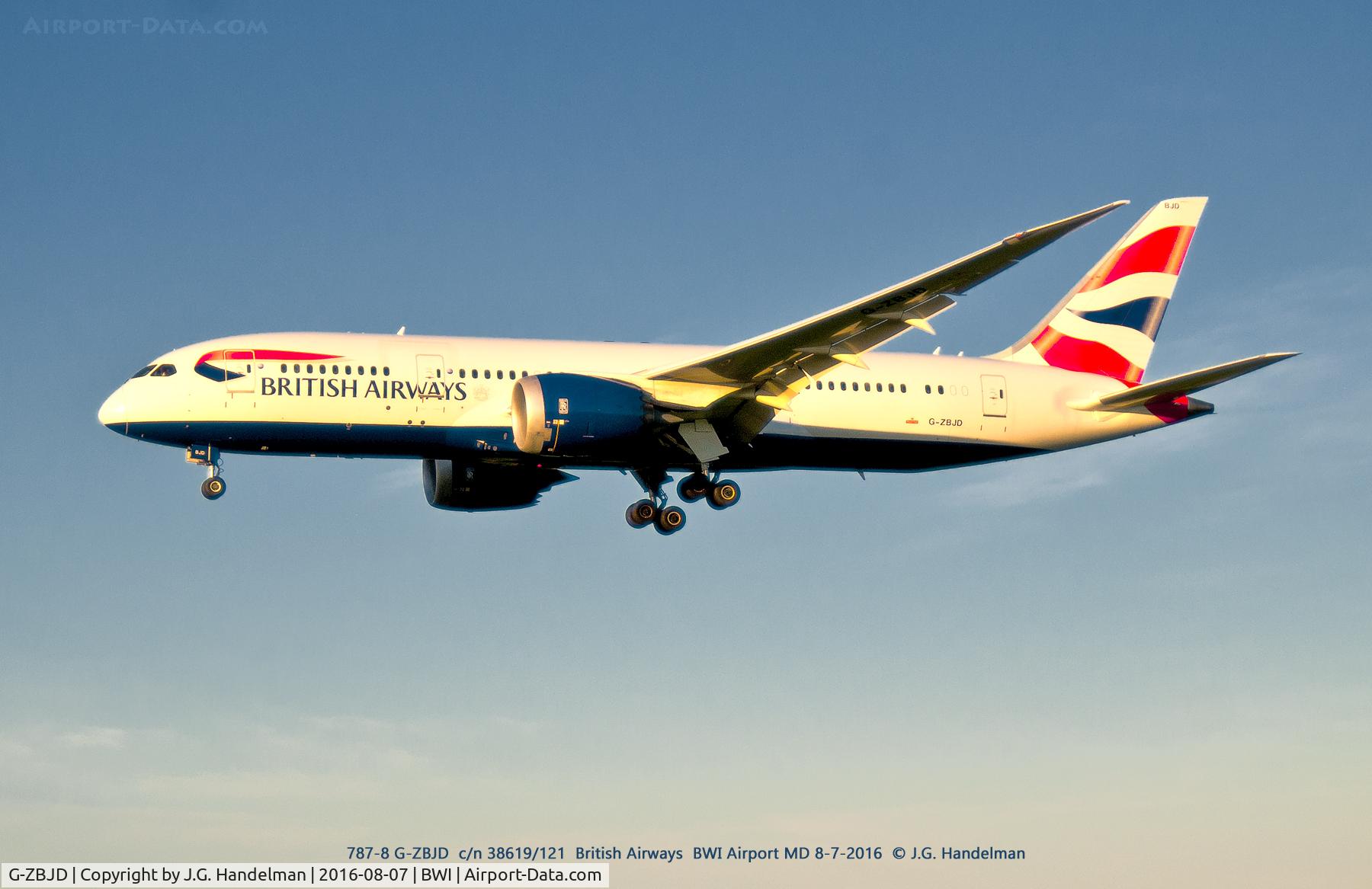 G-ZBJD, 2013 Boeing 787-8 Dreamliner C/N 38619, On final to BWI 33L.