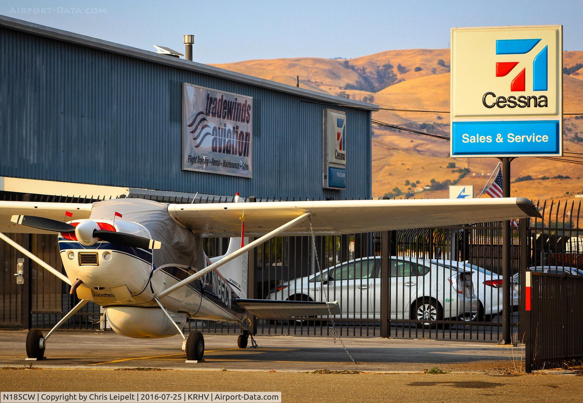 N185CW, 1974 Cessna A185F Skywagon 185 C/N 18502558, Nevada-based 1974 Cessna A185F Skywagon parked in front of the Tradewinds hangar at Reid Hillview Airport, San Jose, CA.