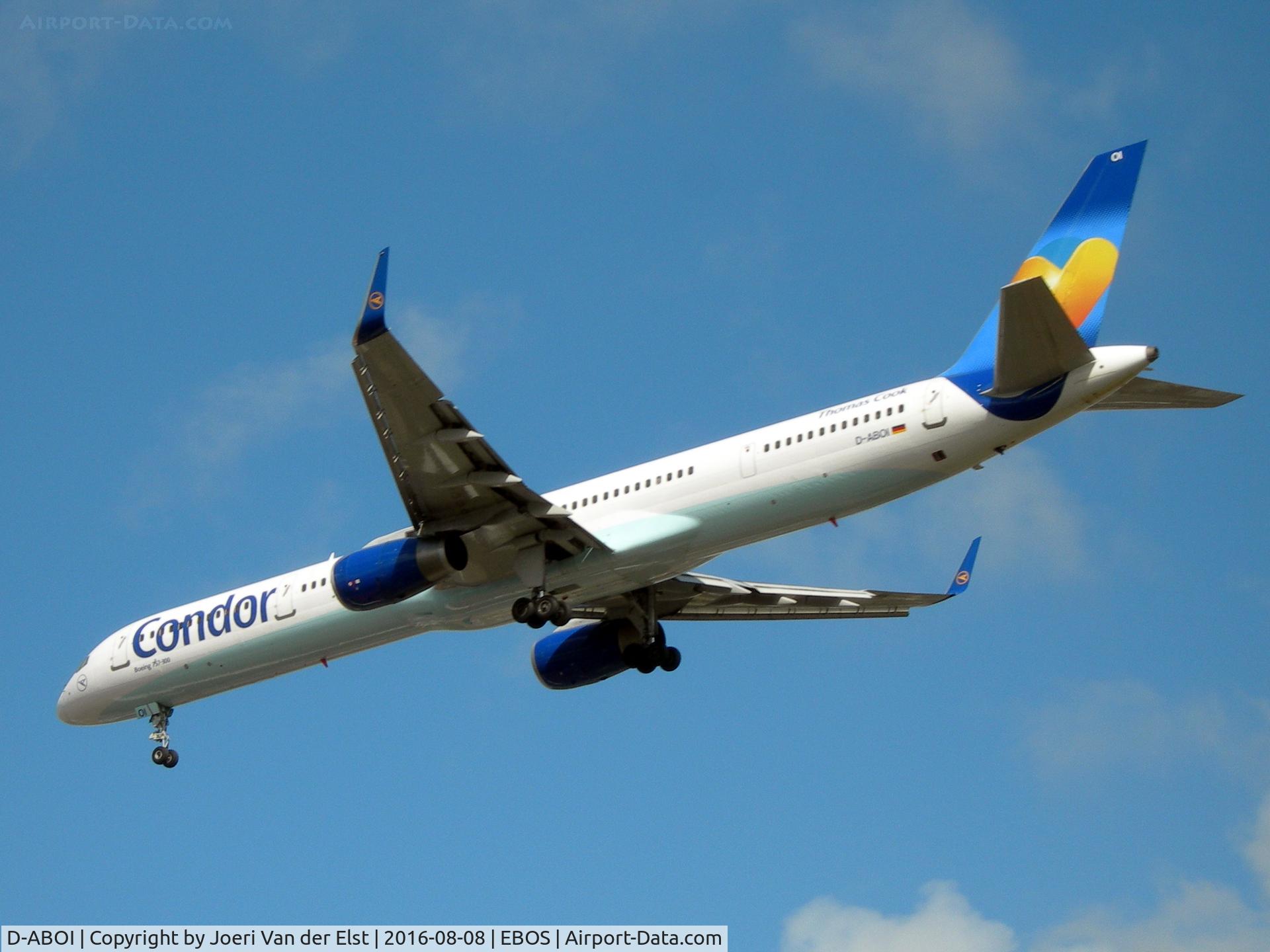 D-ABOI, 2000 Boeing 757-330 C/N 29018, Moments before touchdown rwy 26