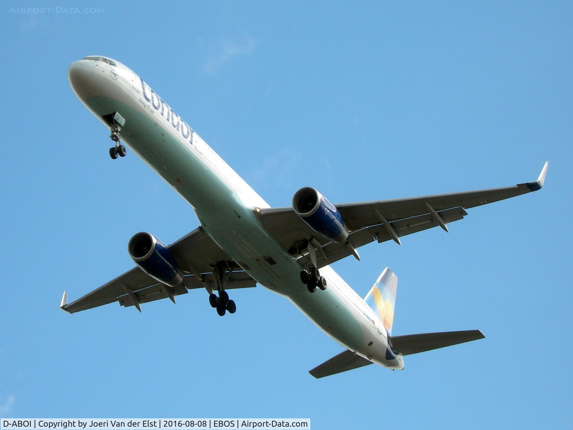 D-ABOI, 2000 Boeing 757-330 C/N 29018, Moments before touchdown rwy 26