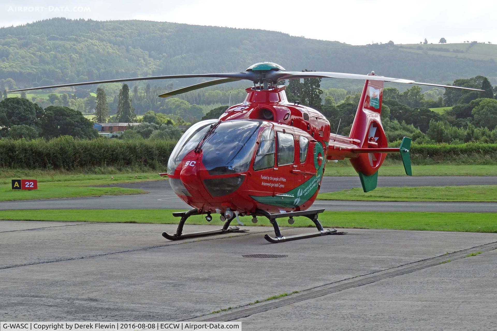 G-WASC, 2012 Eurocopter EC-135T-2+ C/N 1074, EC-135T-2+, Wales Air Ambulance, Helimed 59, Welshpool based, previously D-HCBA, seen on the apron.