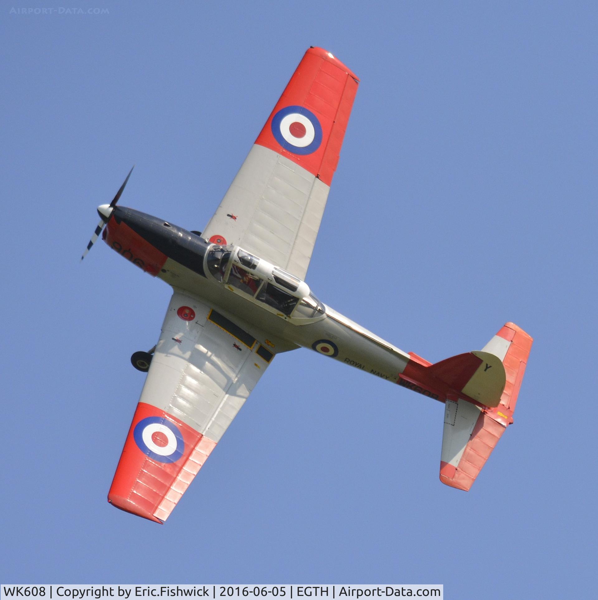 WK608, 1952 De Havilland DHC-1 Chipmunk T.10 C/N C1/0617, 41. WK608 in display mode at Shuttleworth Collection's 'Fly Navy,' June 2016.