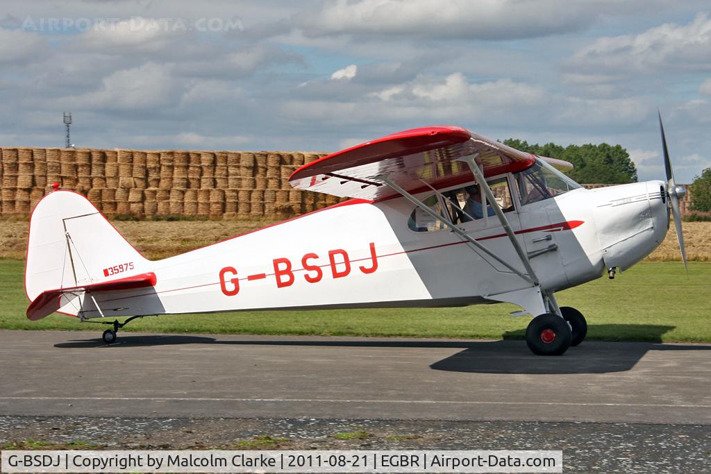 G-BSDJ, 1941 Piper J-4E Cub Coupe C/N 4-1456, Piper J-4E Cub Coupe at The Real Aeroplane Company's Summer Fly-In, Breighton Airfield, August 21st 2011.