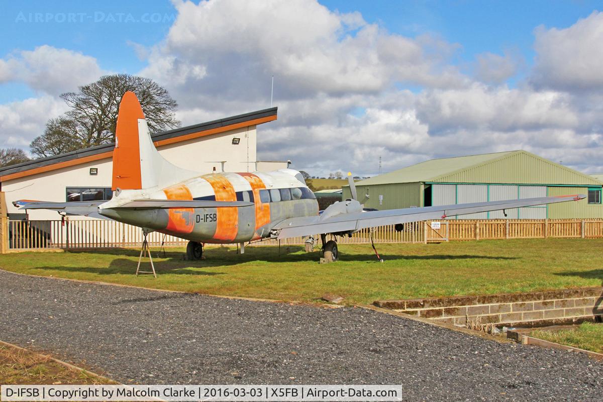 D-IFSB, De Havilland DH-104 Dove 2B C/N 04379, De Havilland DH-104 Dove 2B. The first airframe delivered to Fishburn Airfield for the soon to be established Fishburn Historic Aviation Centre. March 13th 2016.