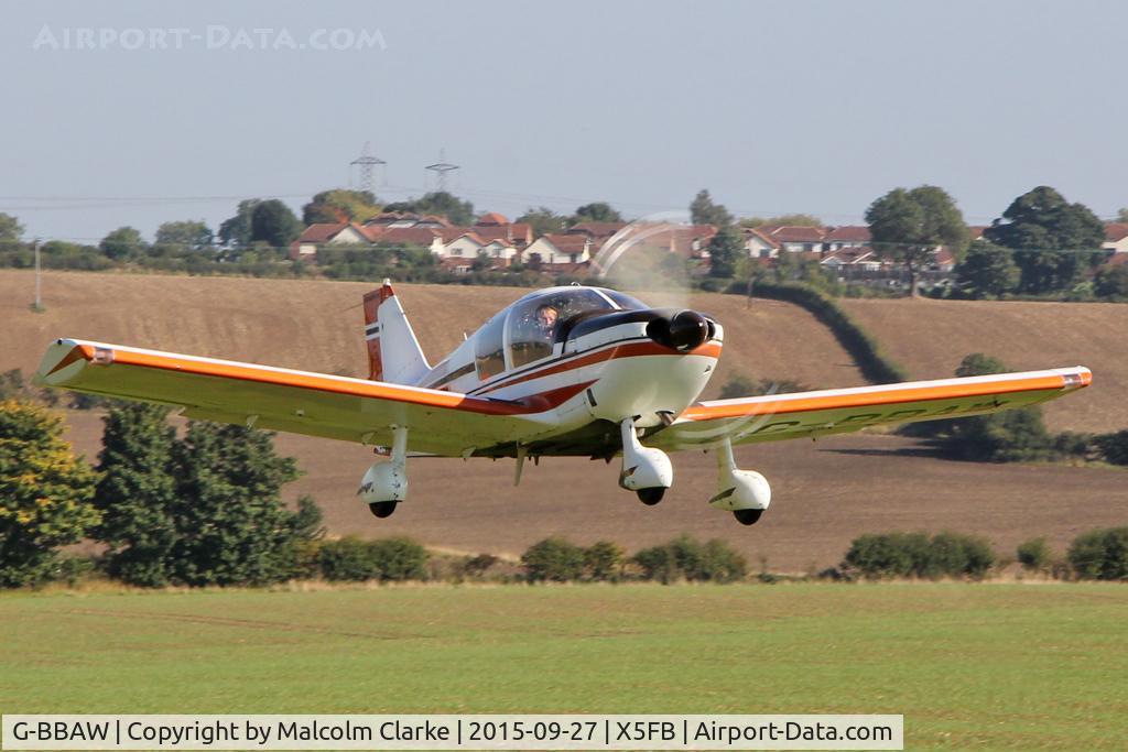 G-BBAW, 1973 Robin HR-100-210 II Safari C/N 167, Robin HR-100-210 II Safari takes off from 26 at Fishburn Airfield, September 27th 2015.