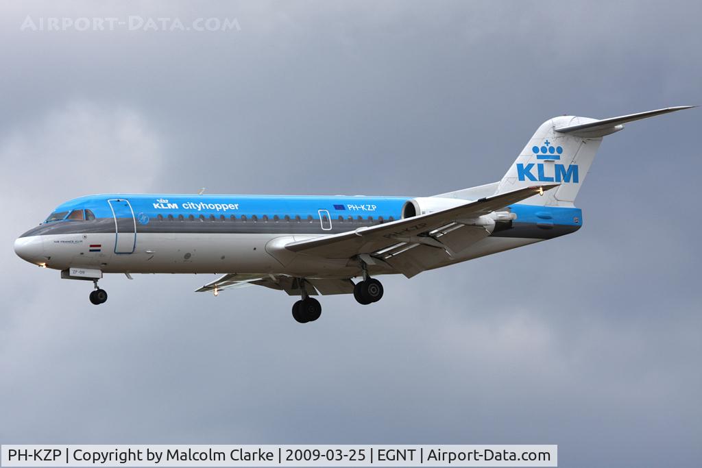 PH-KZP, 1995 Fokker 70 (F-28-0070) C/N 11539, Fokker 70 (F-28-0070) on approach to rwy 25 at Newcastle Airport, UK.