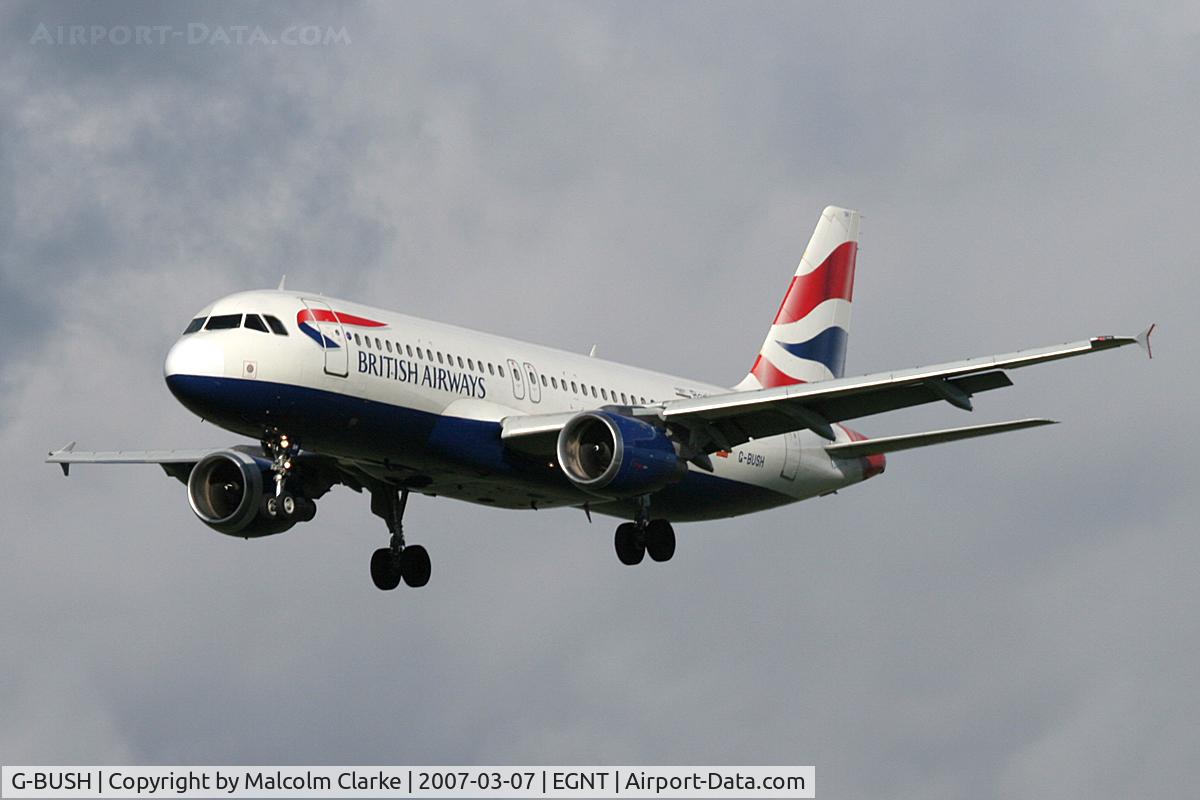 G-BUSH, 1989 Airbus A320-211 C/N 042, Airbus A320-211 on approach to 25 at Newcastle Airport, March 7th 2007.