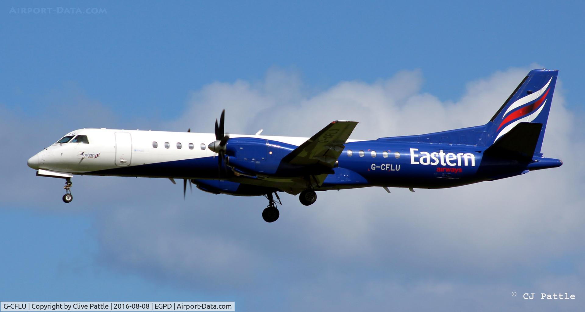 G-CFLU, 1998 Saab 2000 C/N 2000-055, Short finals for Aberdeen EGPD Rwy 34