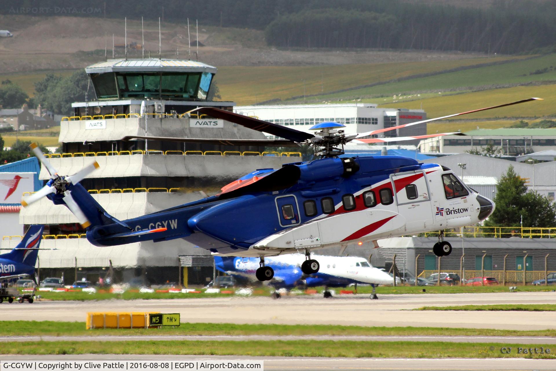 G-CGYW, 2011 Sikorsky S-92A C/N 920157, In action at Aberdeen EGPD