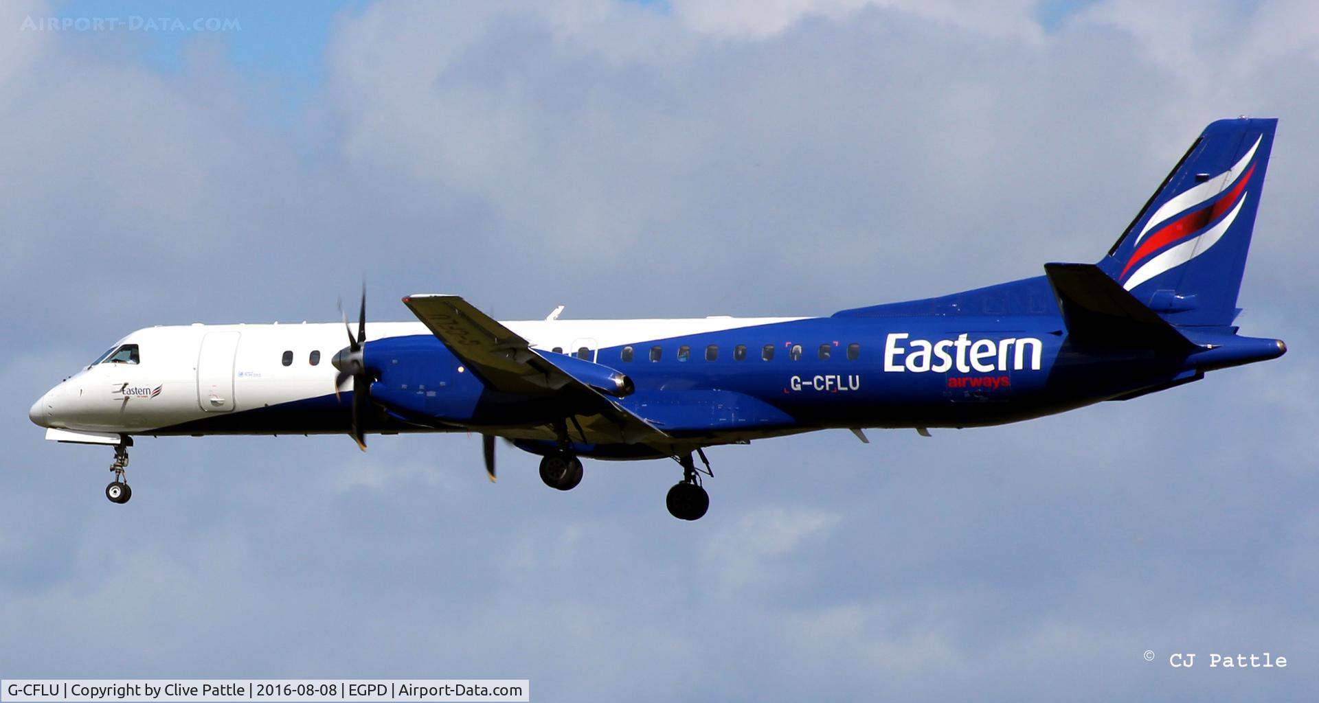 G-CFLU, 1998 Saab 2000 C/N 2000-055, Short finals for Aberdeen EGPD Rwy 34