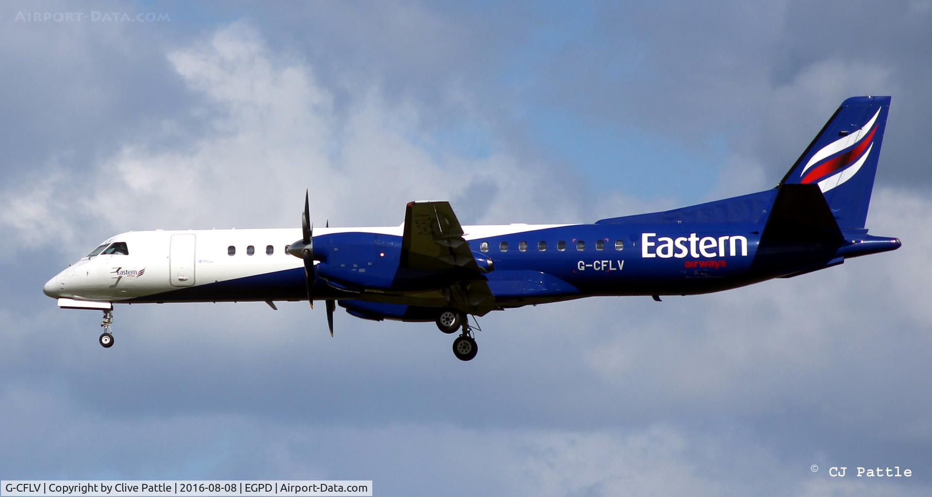 G-CFLV, 1995 Saab 2000 C/N 2000-023, Short finals for Aberdeen EGPD Rwy 34