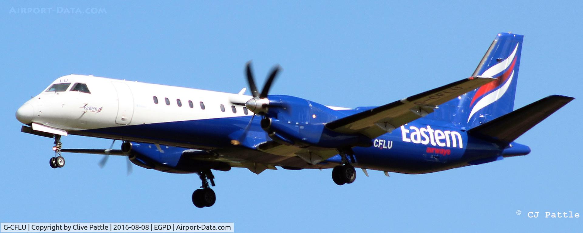 G-CFLU, 1998 Saab 2000 C/N 2000-055, In action at Aberdeen