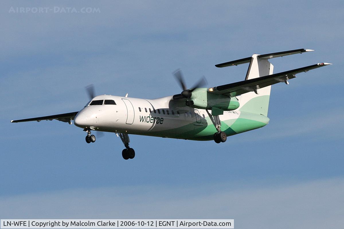 LN-WFE, De Havilland Canada DHC-8-311Q Dash 8 C/N 491, De Havilland Canada DHC-8-311Q Dash 8 on approach to Rwy 25 at Newcastle Airport, UK, October 12th 2006.