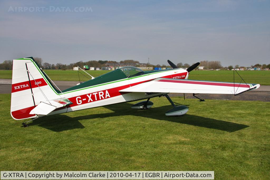 G-XTRA, 1987 Extra EA-230 C/N 12A, Extra EA-230. A participant in the 2010 John McLean Trophy aerobatics competition, Breighton Airfield, UK.