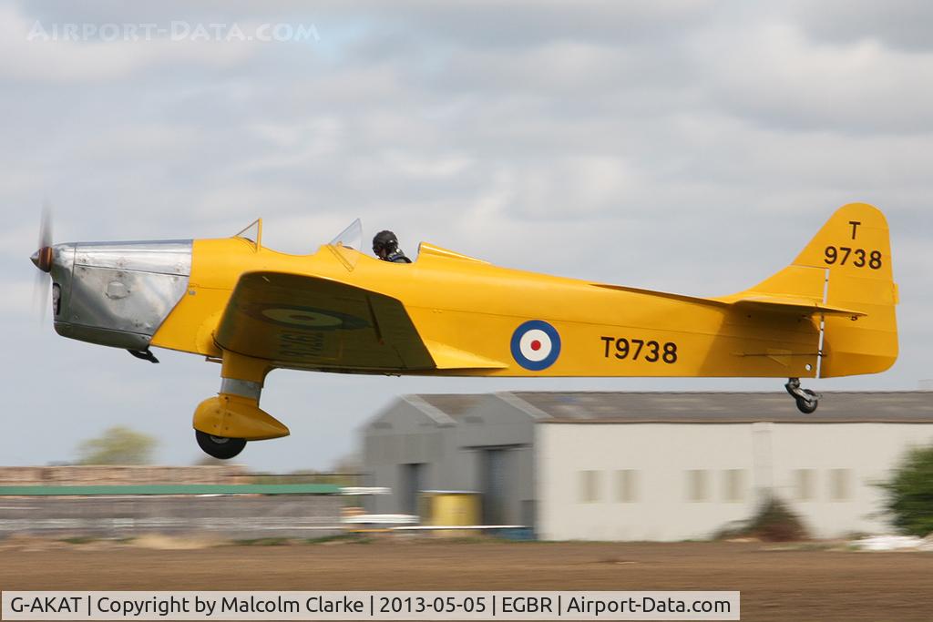 G-AKAT, 1940 Miles M14A Hawk Trainer 3 C/N 2005, Miles M-14A Hawk Trainer 3 at The Real Aeroplane Company's May-hem Fly-In, Breighton Airfield, May 2013.