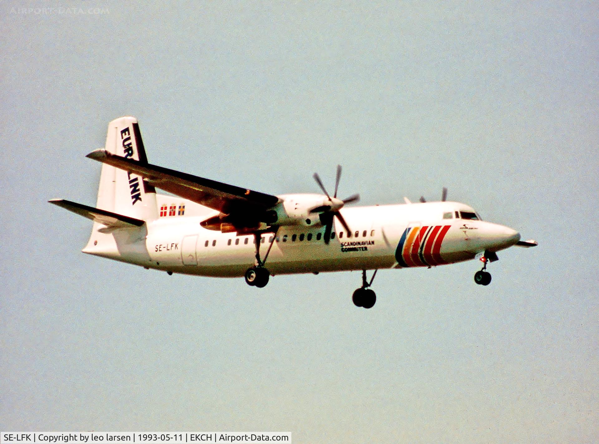 SE-LFK, 1990 Fokker 50 C/N 20188, Copenhagen 11.5.93 ldg R-04R