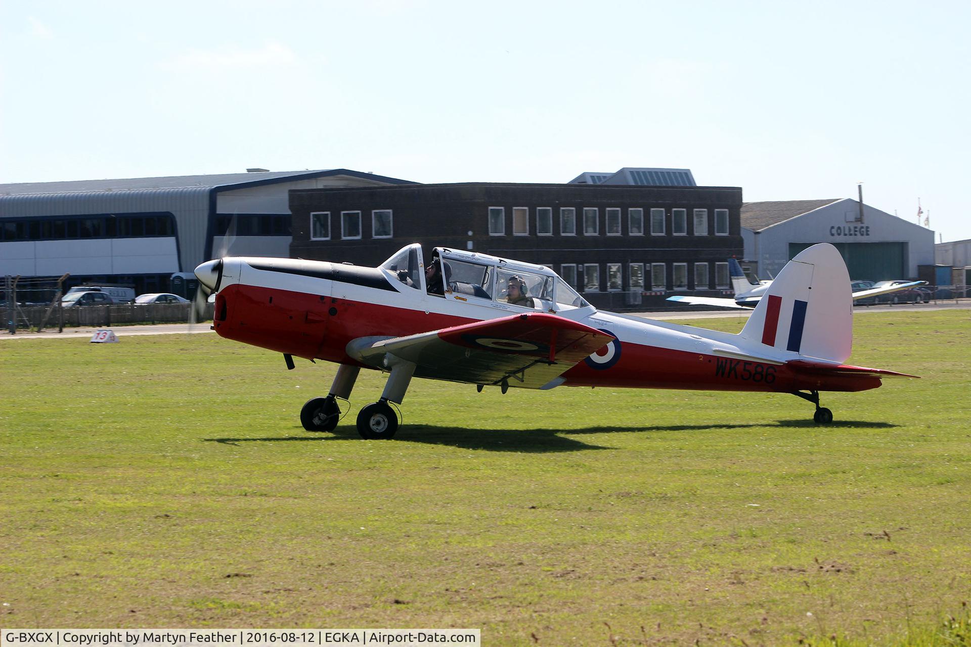 G-BXGX, 1952 De Havilland DHC-1 Chipmunk T.10 C/N C1/0609, WK586 (G-BXGX) at Shoreham Airport, West Sussex, UK, on 12 August 2016. Currently in use by the Real Flying Company, based at Shoreham.