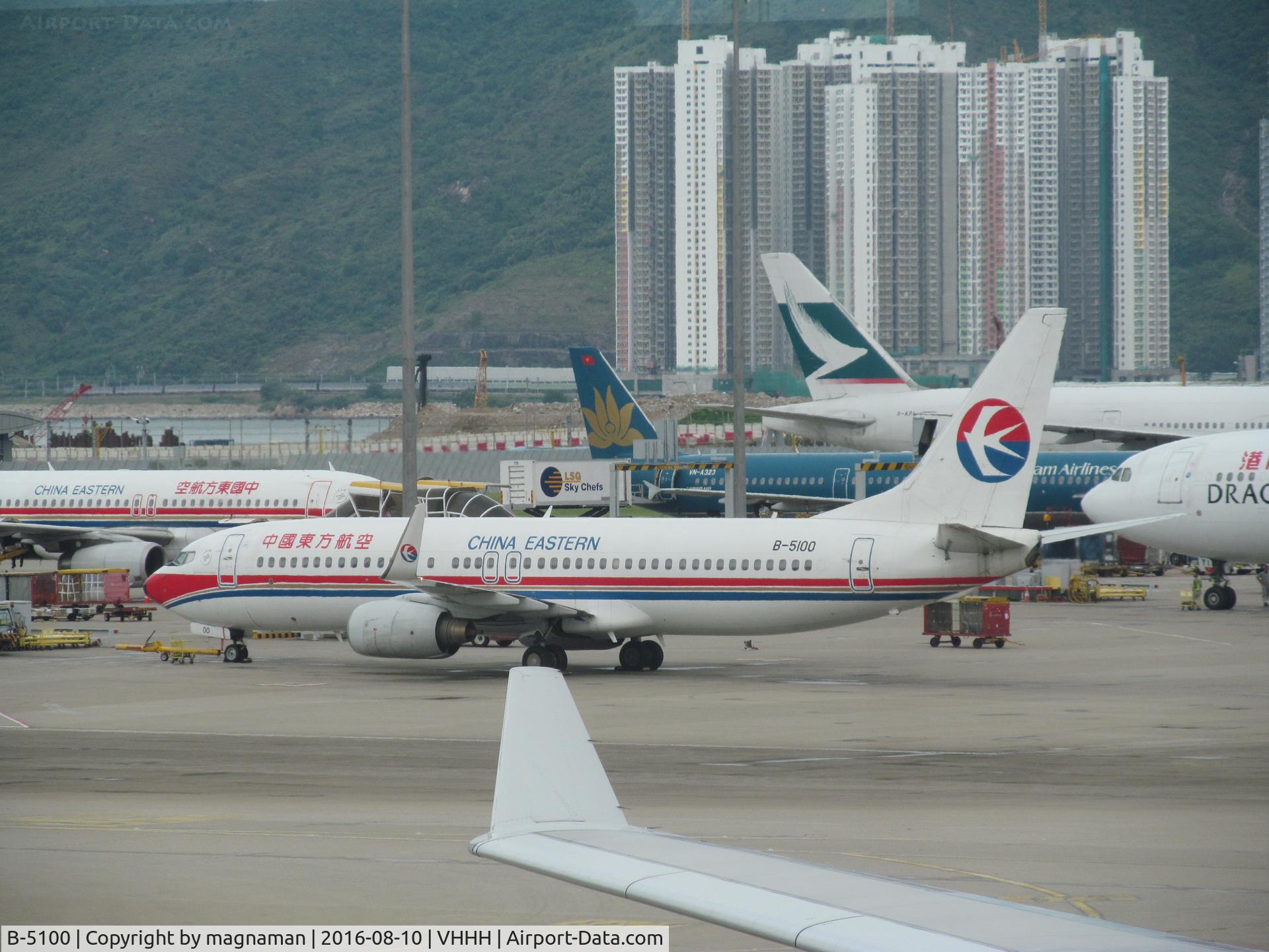 B-5100, 2005 Boeing 737-89P C/N 30681, on crowded apron at HKG
