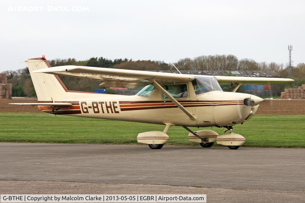 G-BTHE, 1974 Cessna 150L C/N 150-75340, Cessna 150L at The Real Aeroplane Company's May-hem Fly-In, Breighton Airfield, May 5th 2013.