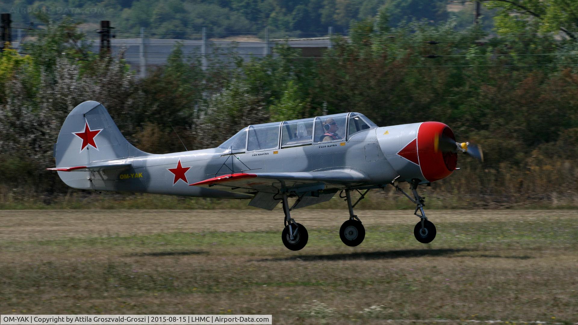 OM-YAK, 1996 Yakovlev (Aerostar) Yak-52 C/N 9611910, Miskolc Airport - Airshow 2015 - demonstration flights, landing