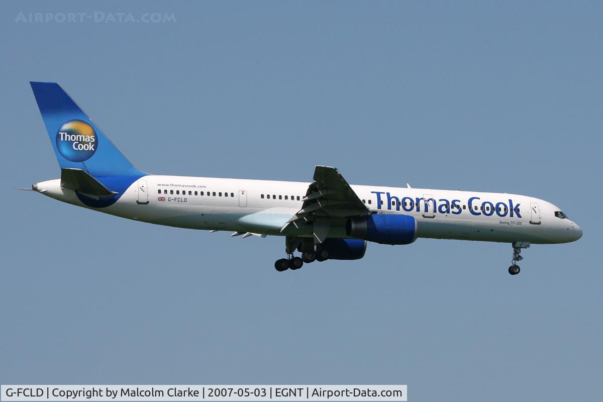 G-FCLD, 1997 Boeing 757-25F C/N 28718, Boeing 757-25F on approach to 07 at Newcastle Airport in May 2007.