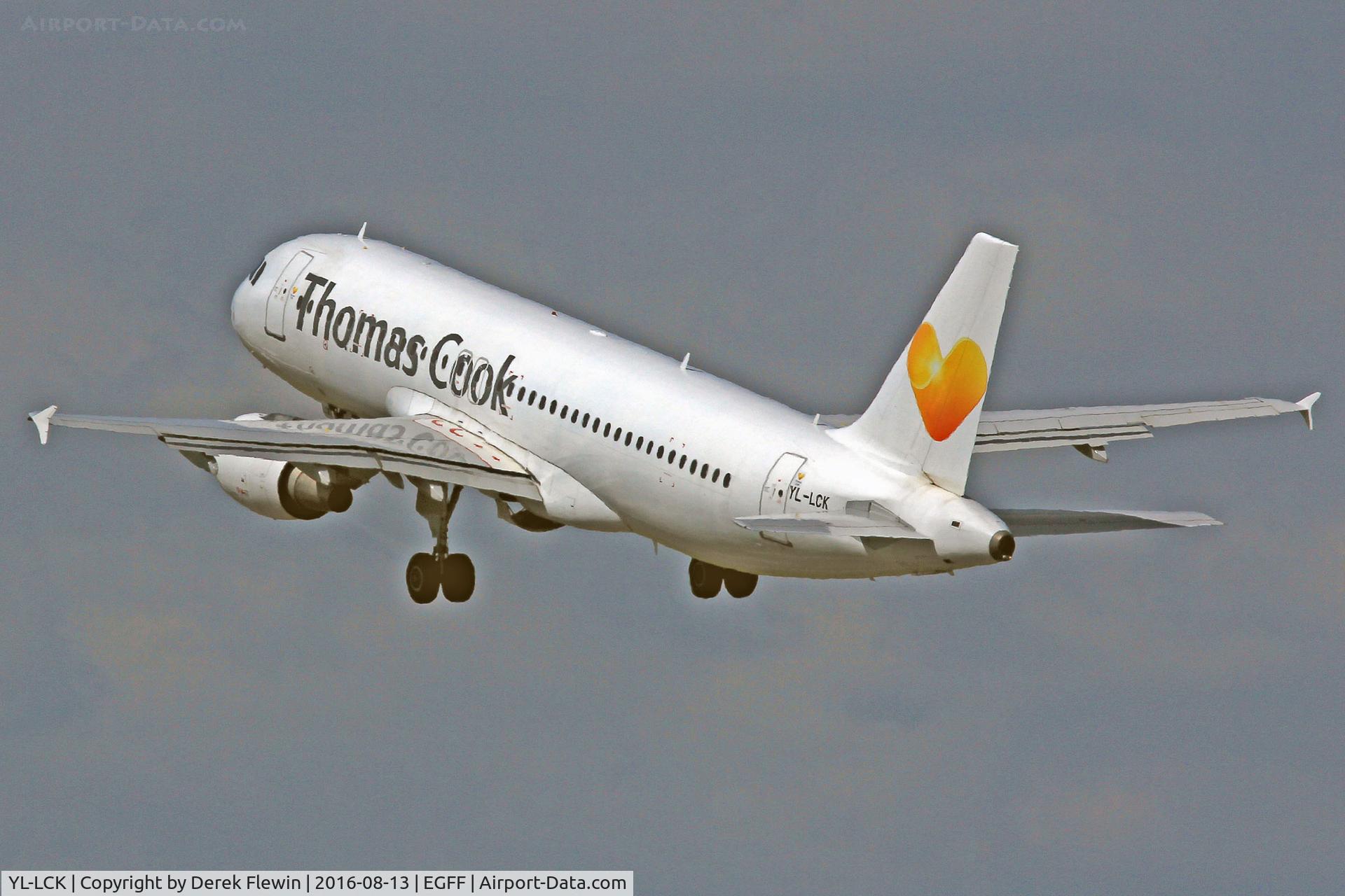 YL-LCK, 1998 Airbus A320-214 C/N 936, A320-214, Thomas Cook Airlines, Cardiff based, previously F-WWIT, N101UW, RP-C3229, HB-JIZ, OE-IBU, call sign Kestrel 36FQ, seen pulling out from runway 30 en-route to Ibiza.