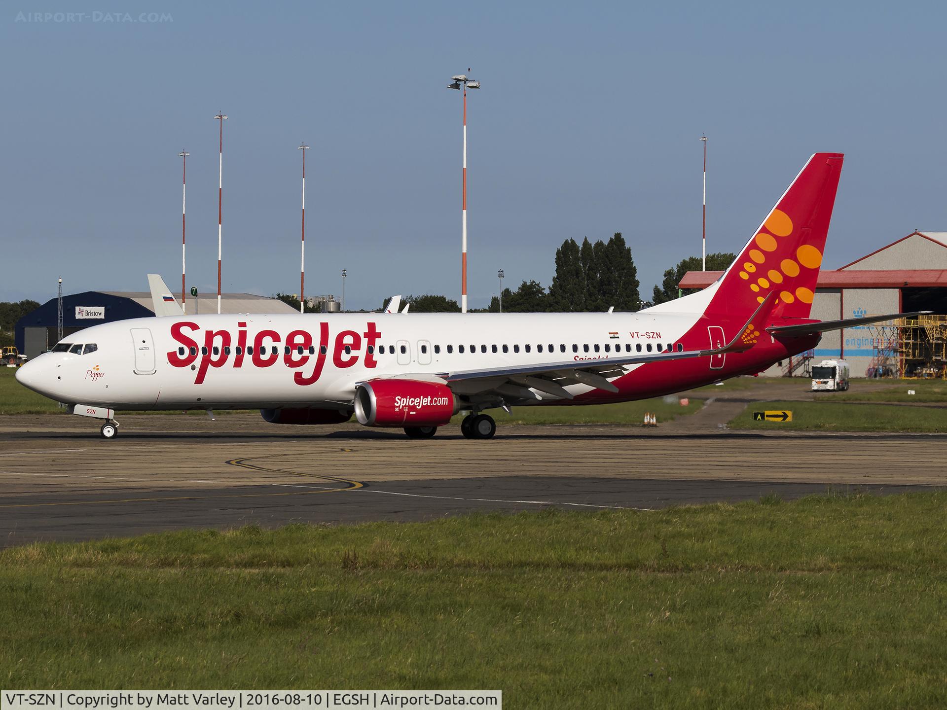 VT-SZN, 2016 Boeing 737-8SH C/N 41345, Taxiing for departure @ NWI after spray into Spicejets latest livery....