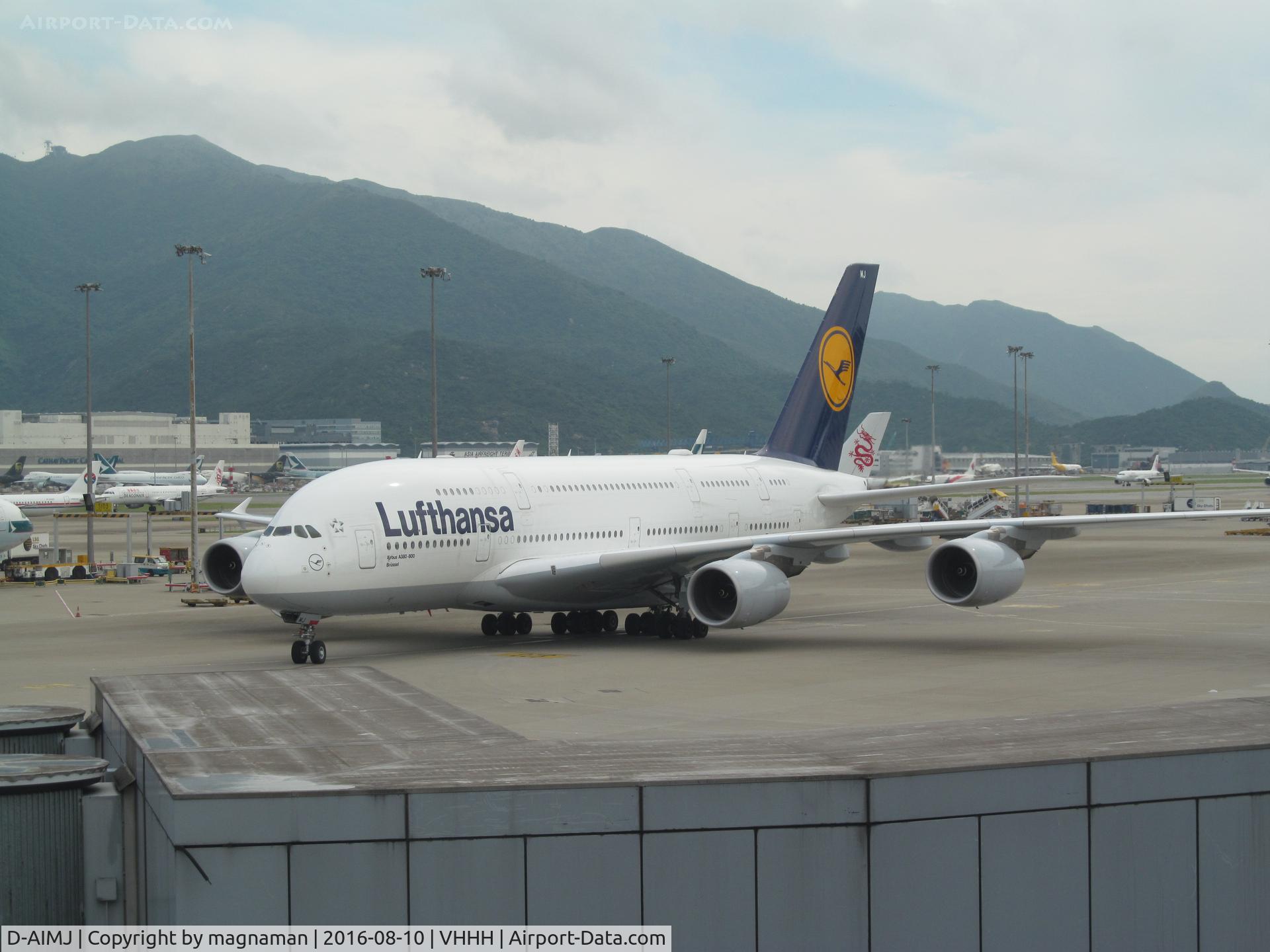 D-AIMJ, 2011 Airbus A380-841 C/N 073, about to park up