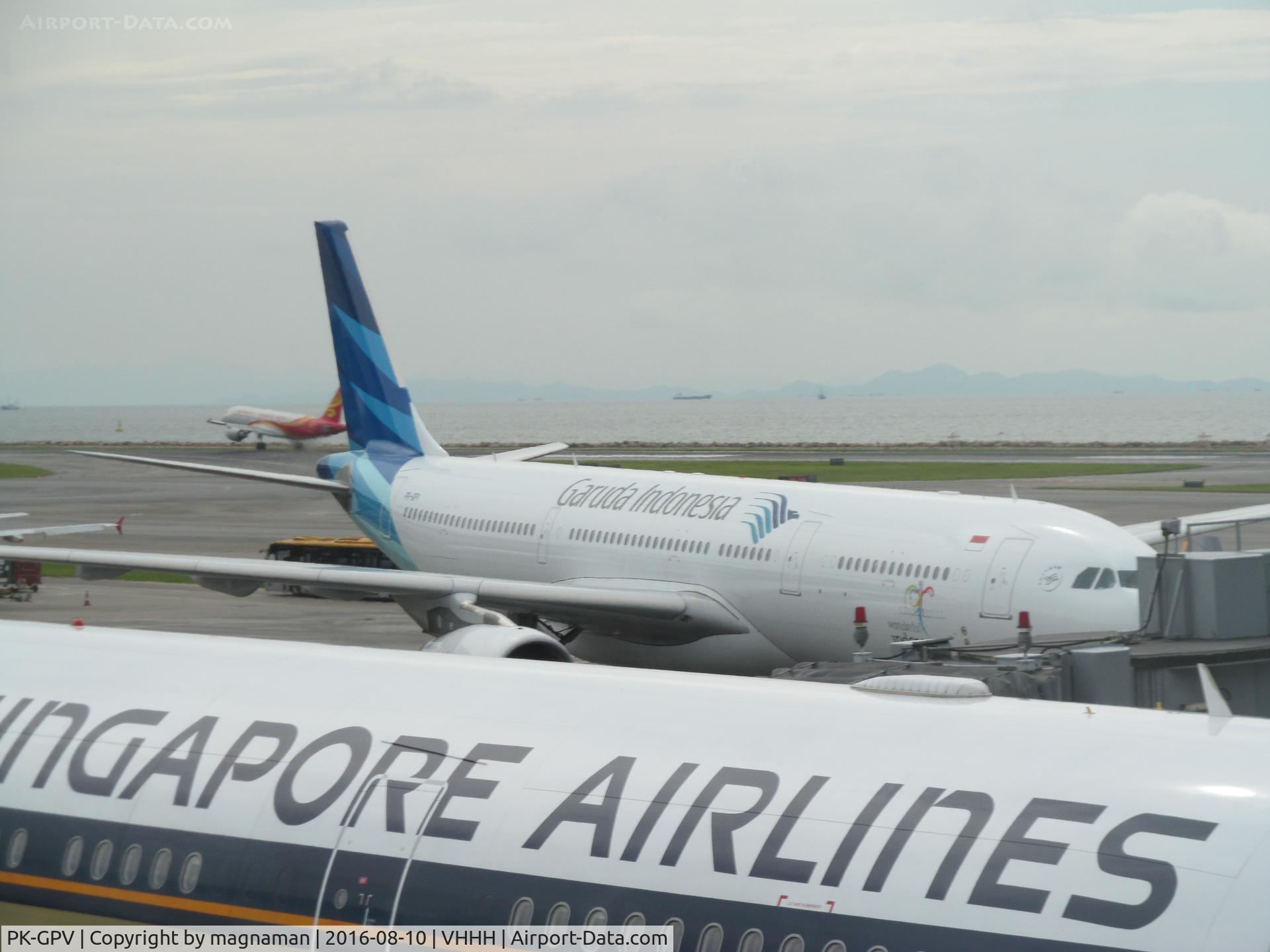 PK-GPV, 2014 Airbus A330-343 C/N 1577, turning onto stand