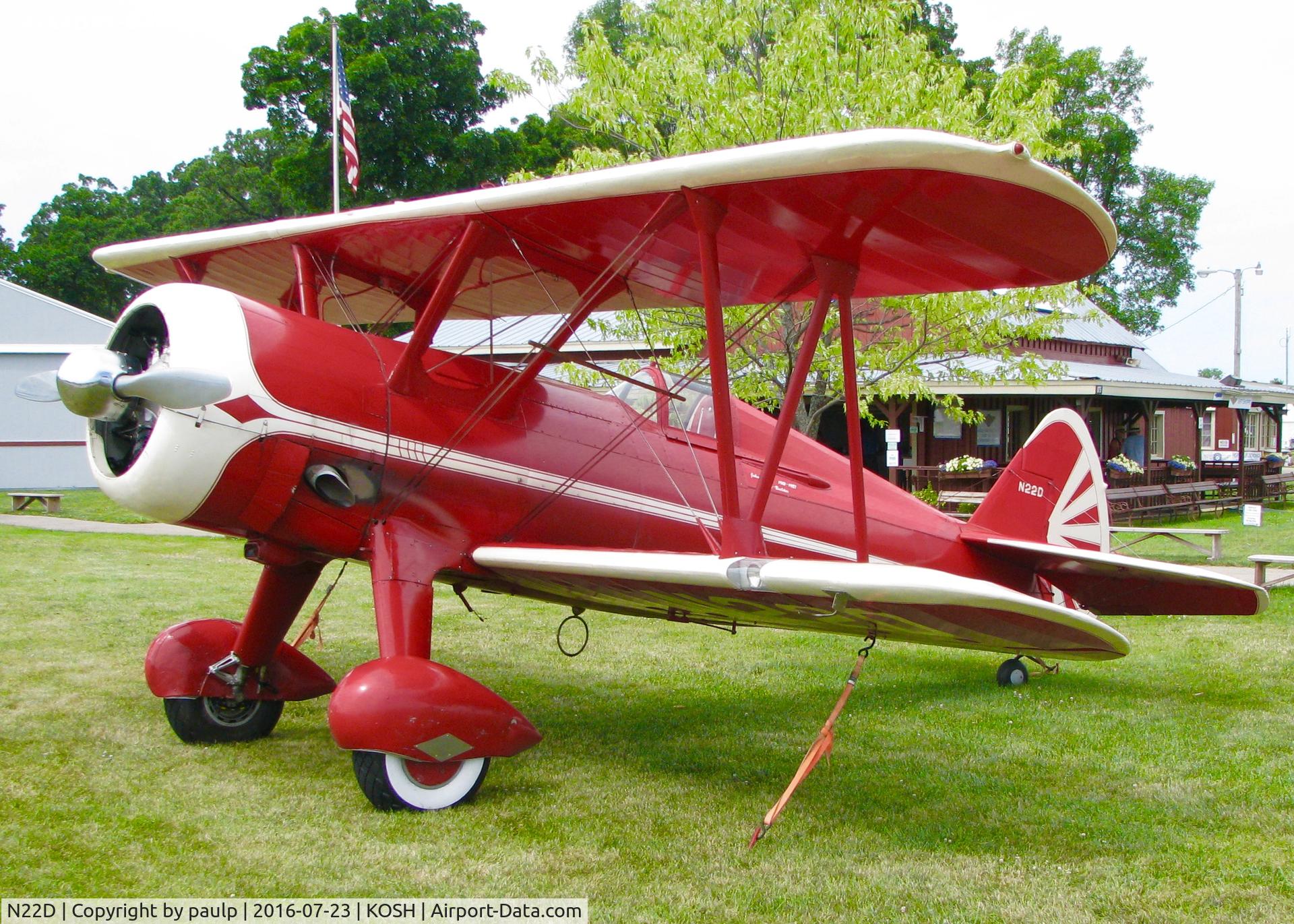 N22D, 1942 Boeing A75N1(PT17) C/N 75-2910, AirVenture 2016. This plane needs an old car parked next to it with white wall tires. Beautiful Aircraft!