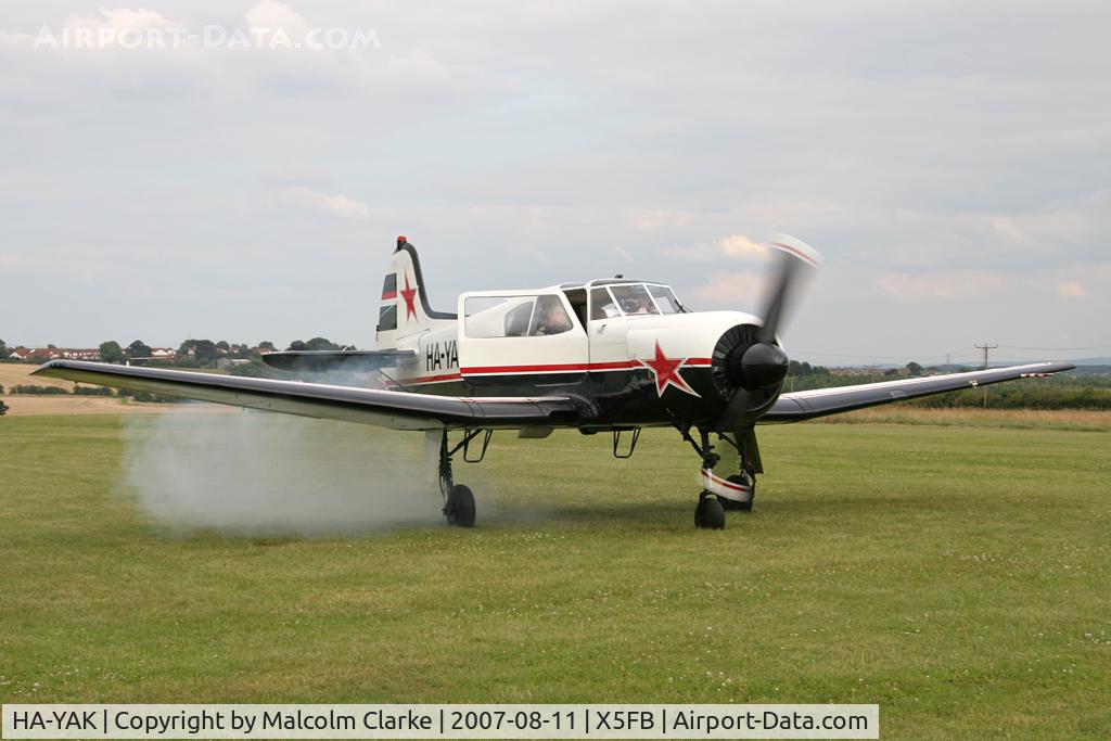 HA-YAK, Yakovlev Yak-18T C/N 22202044785, Yakovlev Yak-18T, a typically smokey start at Fishburn Airfield, August 2007.