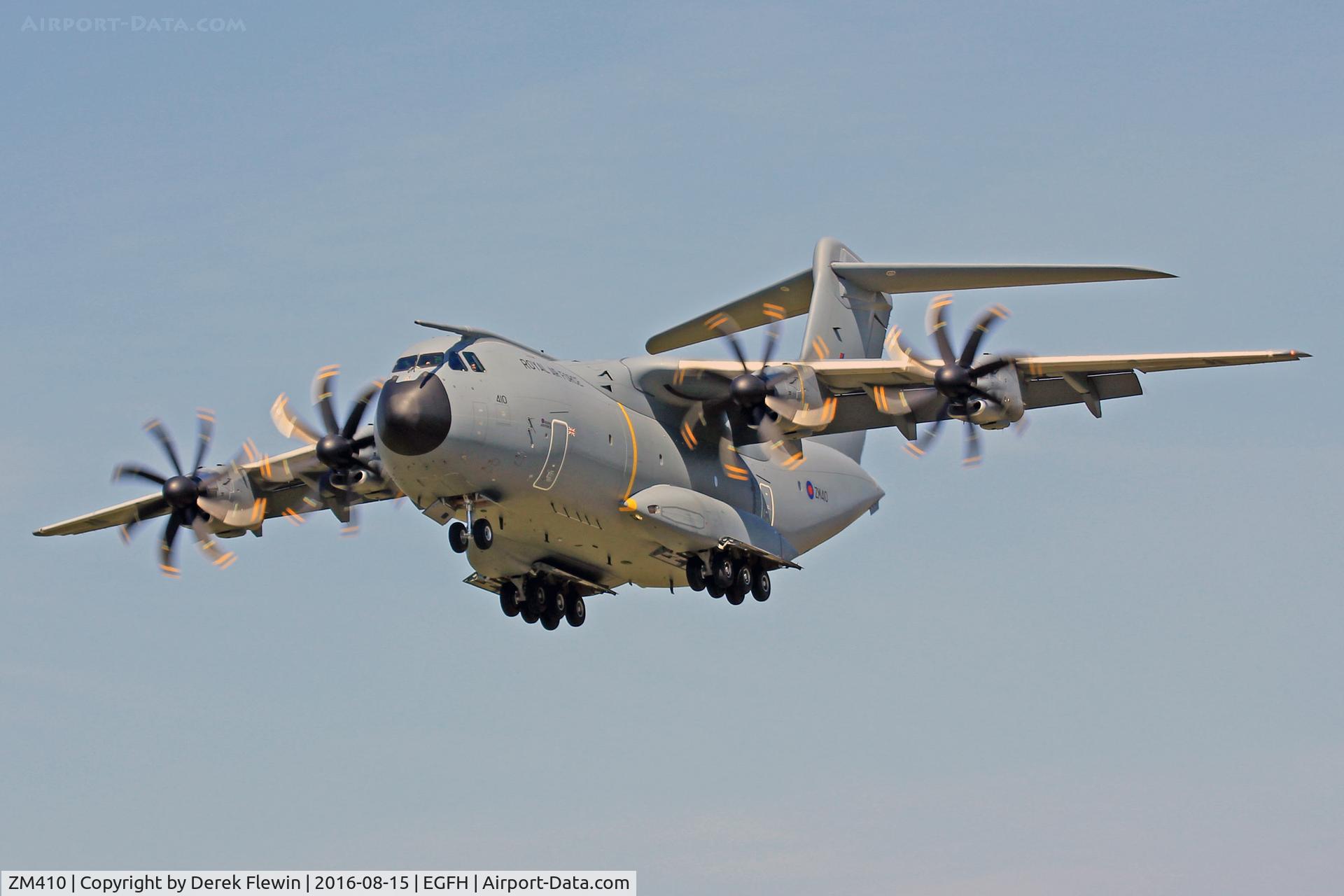 ZM410, 2016 Airbus A400M-180 Atlas C.1 C/N 038, Atlas C.1, Royal Air Force RAF Brize Norton based 24\30 Squadron, call sign Gauntlet 89, previously A4M038, seen pulling out from runway 22.