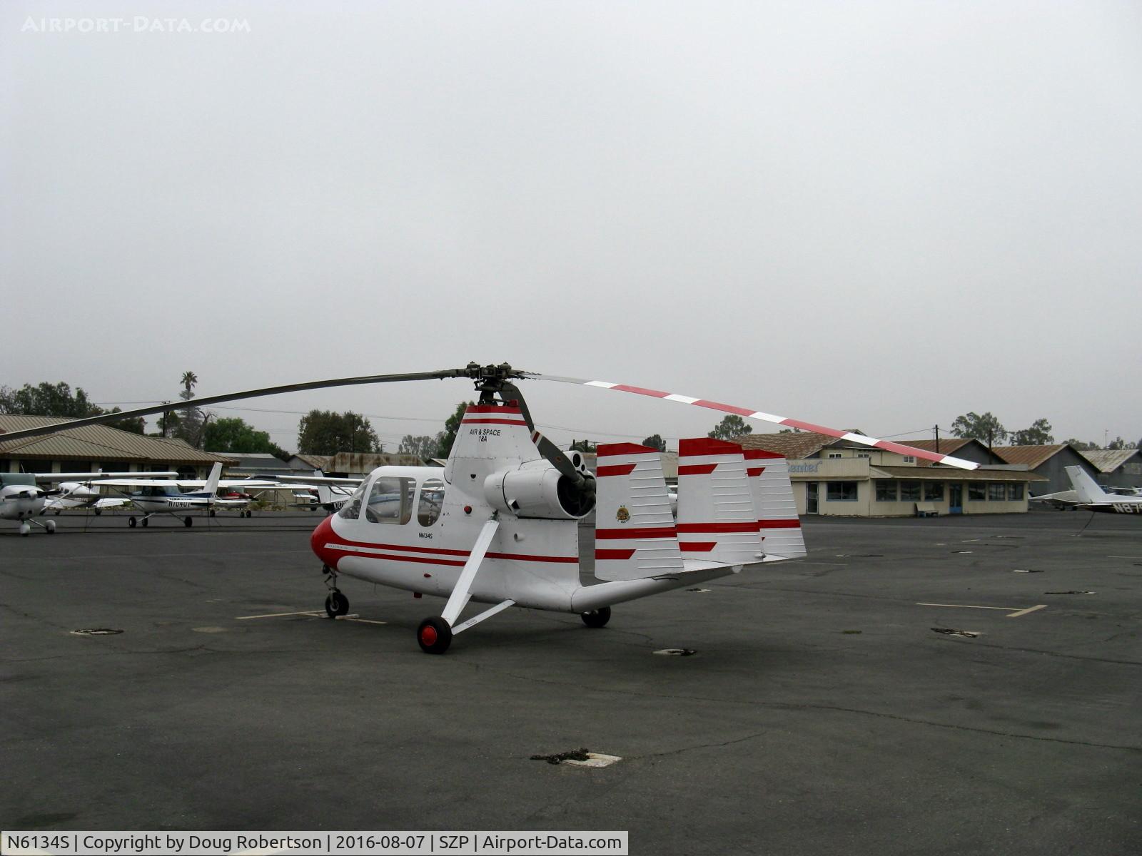 N6134S, 1965 Air & Space America Inc 18A C/N 18-41, 1965 Air & Space Mfg. Inc. 18A jump-start Autogyro derived from Umbaugh 18, Lycoming O&VO-360 180 Hp pusher, triple tail, tandem seats