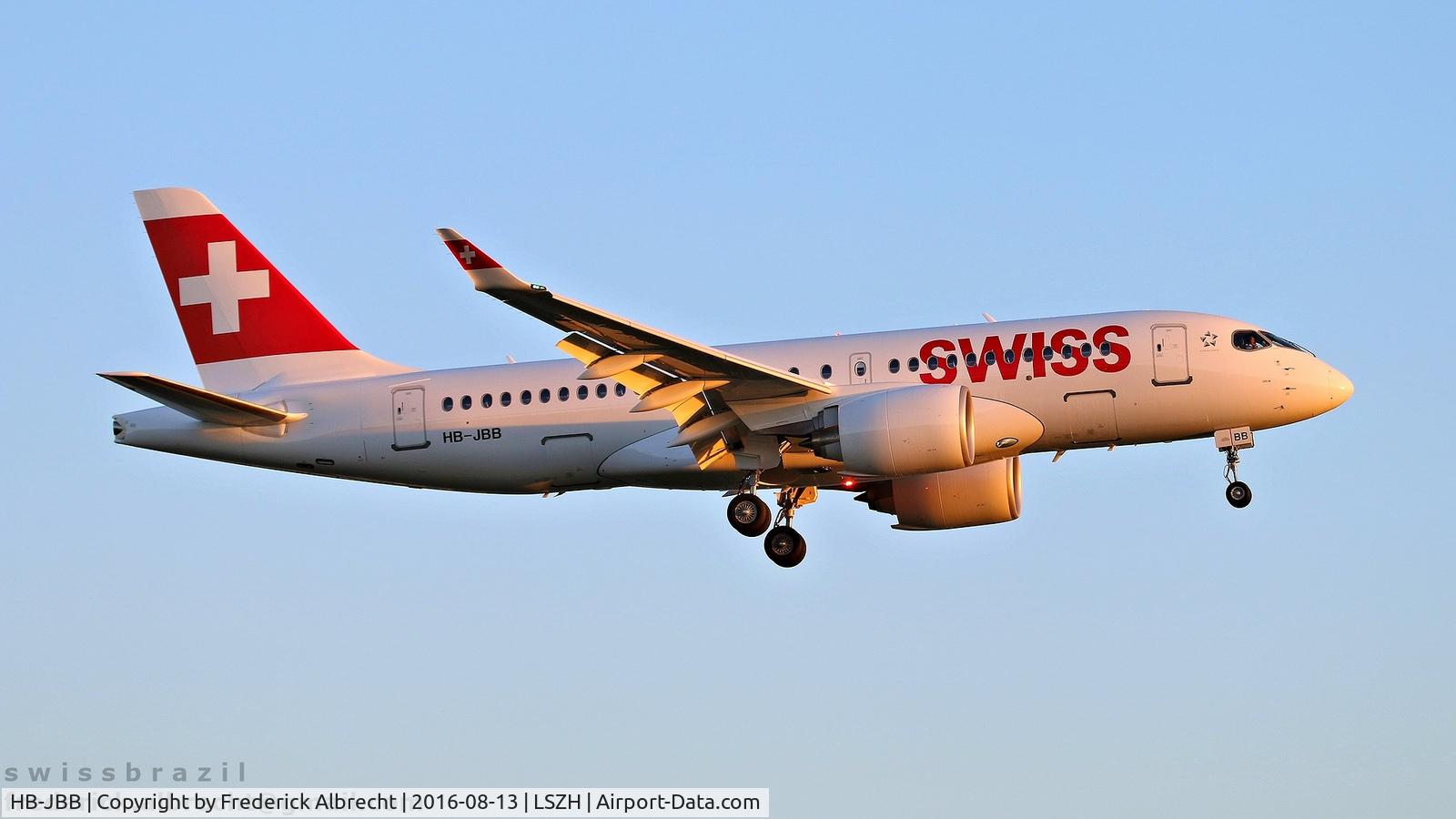 HB-JBB, 2016 Bombardier CSeries CS100 (BD-500-1A10) C/N 50011, Second CS100 for Swiss coming to land at its homebase for the first time on its delivery flight direct from Montréal.