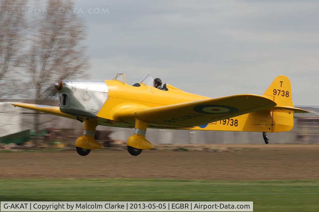 G-AKAT, 1940 Miles M14A Hawk Trainer 3 C/N 2005, Miles M-14A Hawk Trainer 3 at The Real Aeroplane Company's May-hem Fly-In, Breighton Airfield, May 2013.