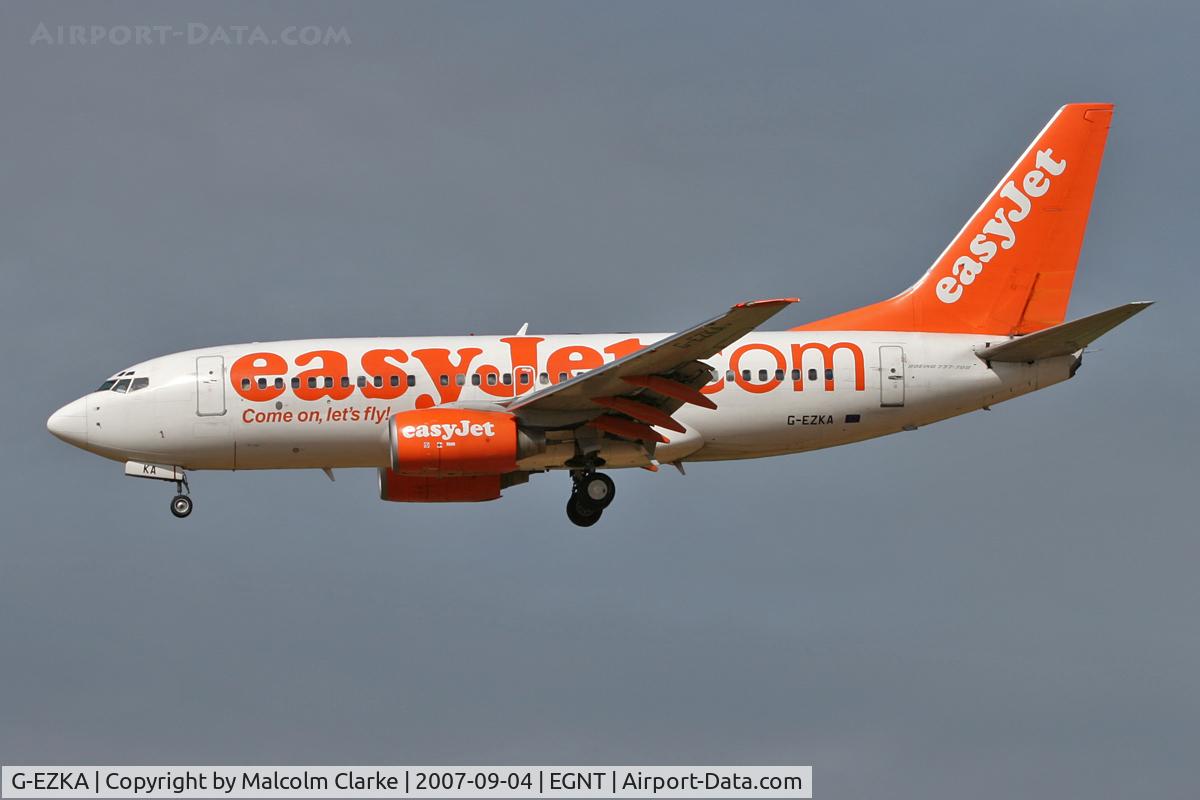 G-EZKA, 2003 Boeing 737-73V C/N 32422, Boeing 737-73V,on approach to 25 at Newcastle Airport, September 4th 2007.