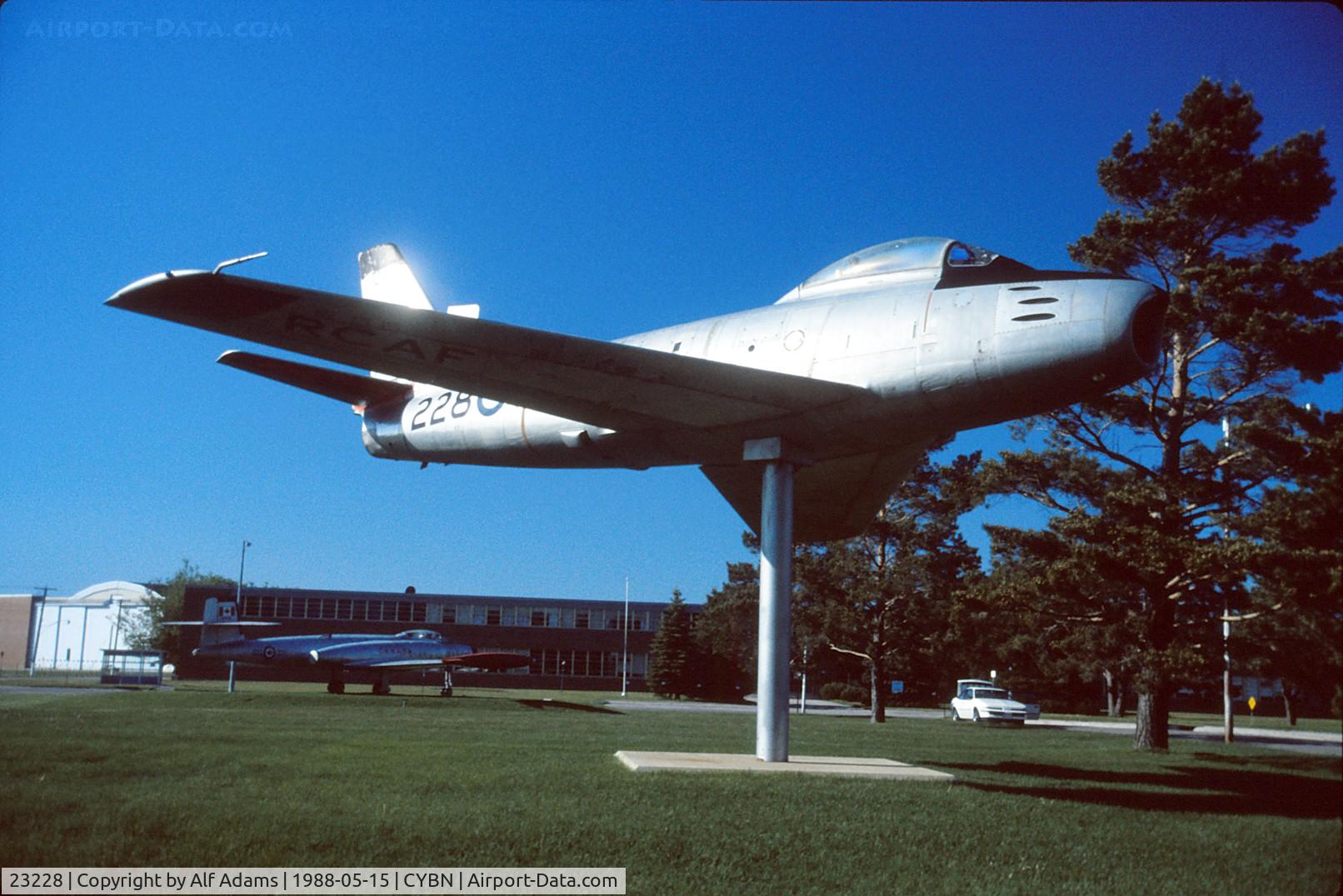 23228, Canadair CL-13A Sabre 5 C/N 1018, Sabre 23228 shown at Canadian Forces Base Borden, Ontario in May 1988 where it is now displayed on a pedestal.