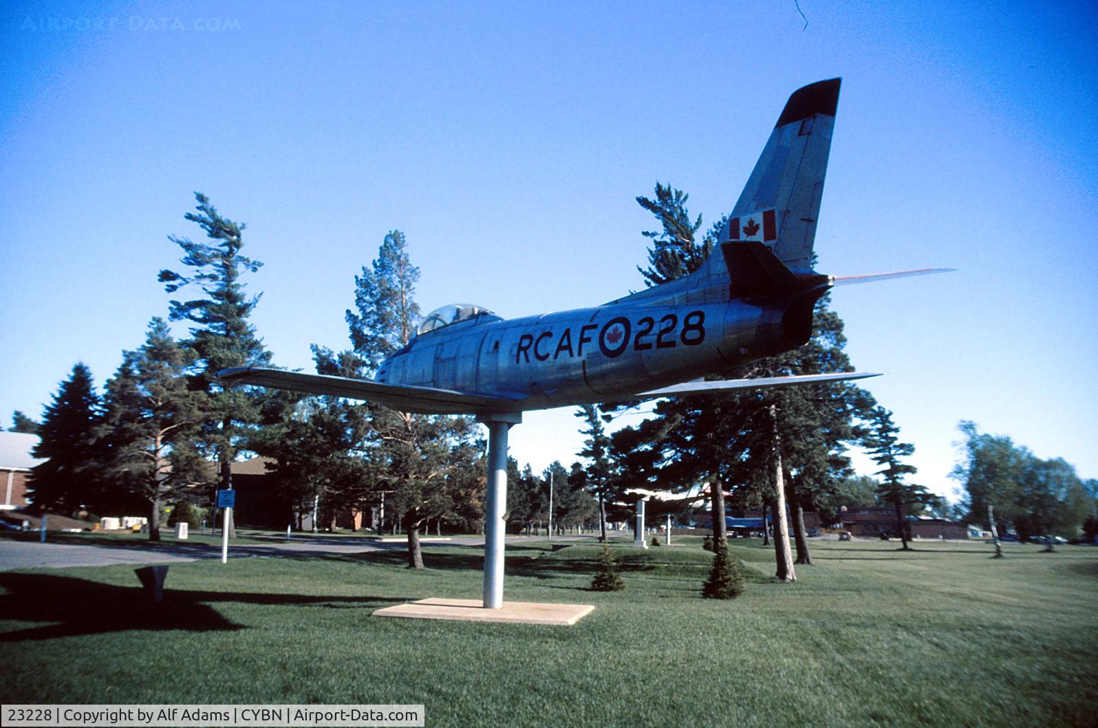23228, Canadair CL-13A Sabre 5 C/N 1018, Sabre 23228 shown at Canadian Forces Base Borden, Ontario in May 1988 where it is now displayed on a pedestal.