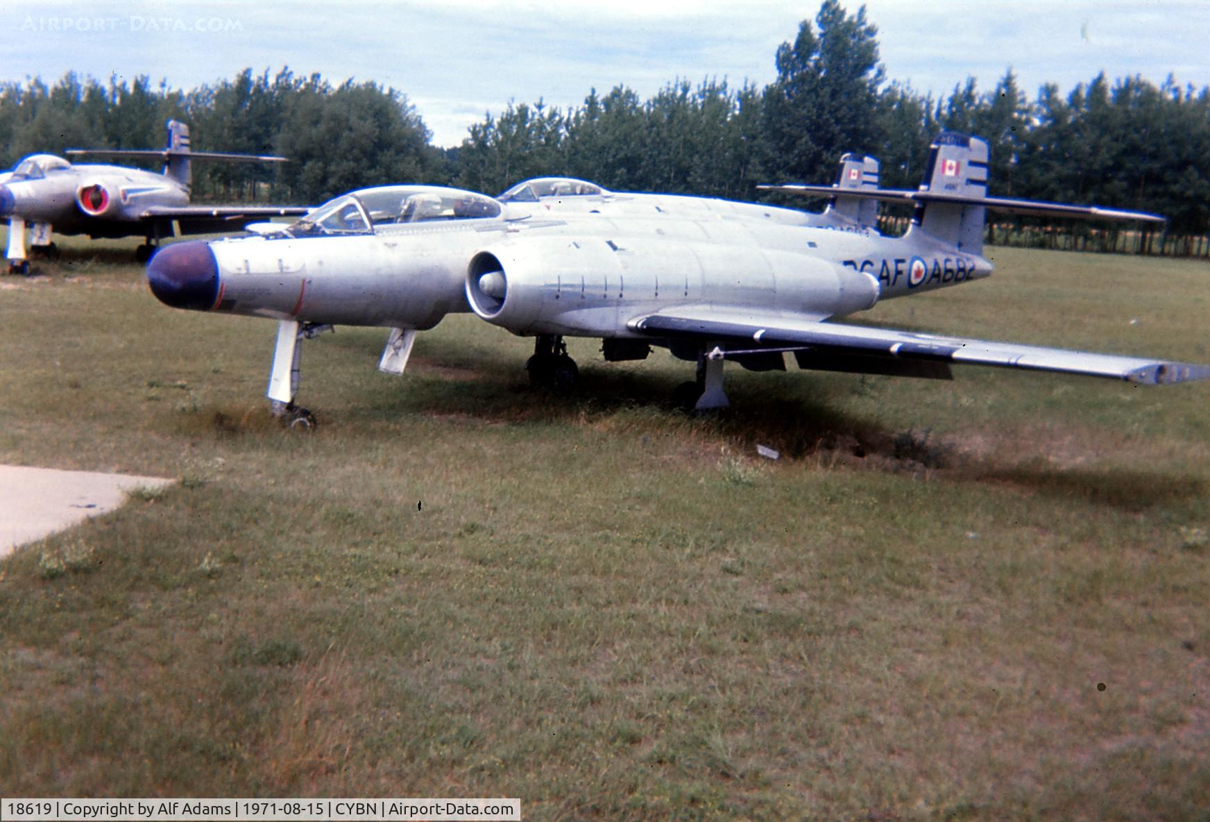 18619, Avro Canada CF-100 Mk.5 Canuck C/N 519, CF-100 18619 shown at Canadian Forces Base Borden, Ontario in Aug 1971 when it carried the tail number A682 and was awaiting use as an instructional airframe.