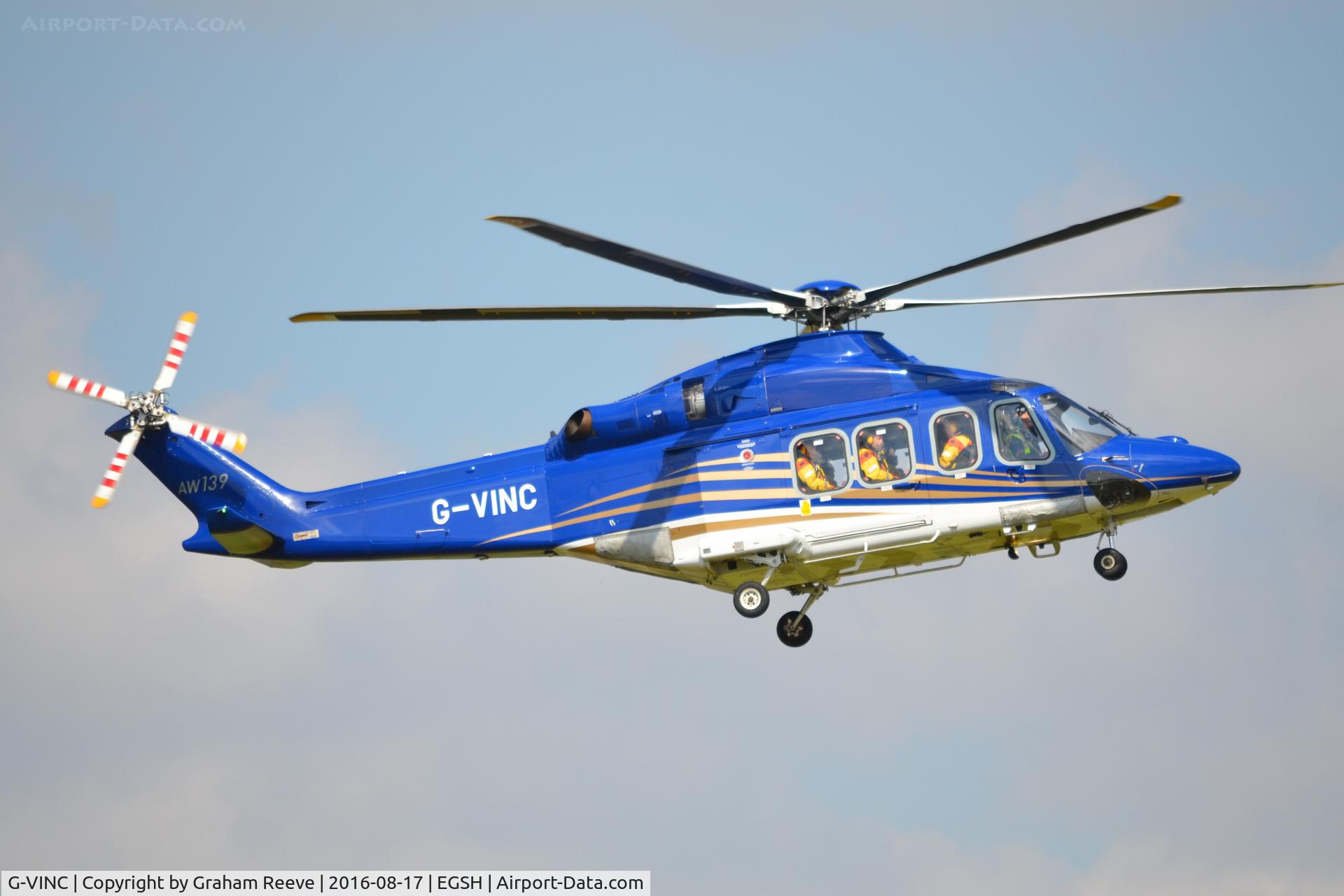 G-VINC, 2013 AgustaWestland AW-139 C/N 31478, Landing at Norwich with the 