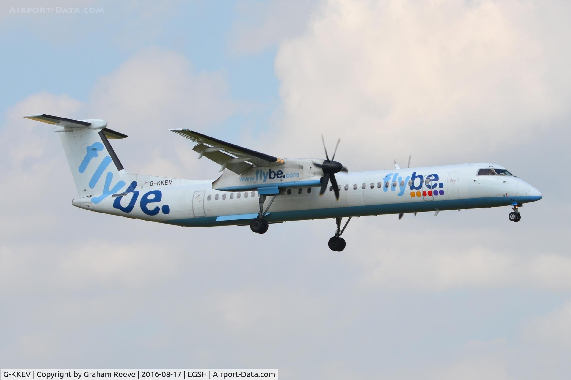 G-KKEV, 2008 De Havilland Canada DHC-8-402Q Dash 8 C/N 4201, Landing at Norwich.
