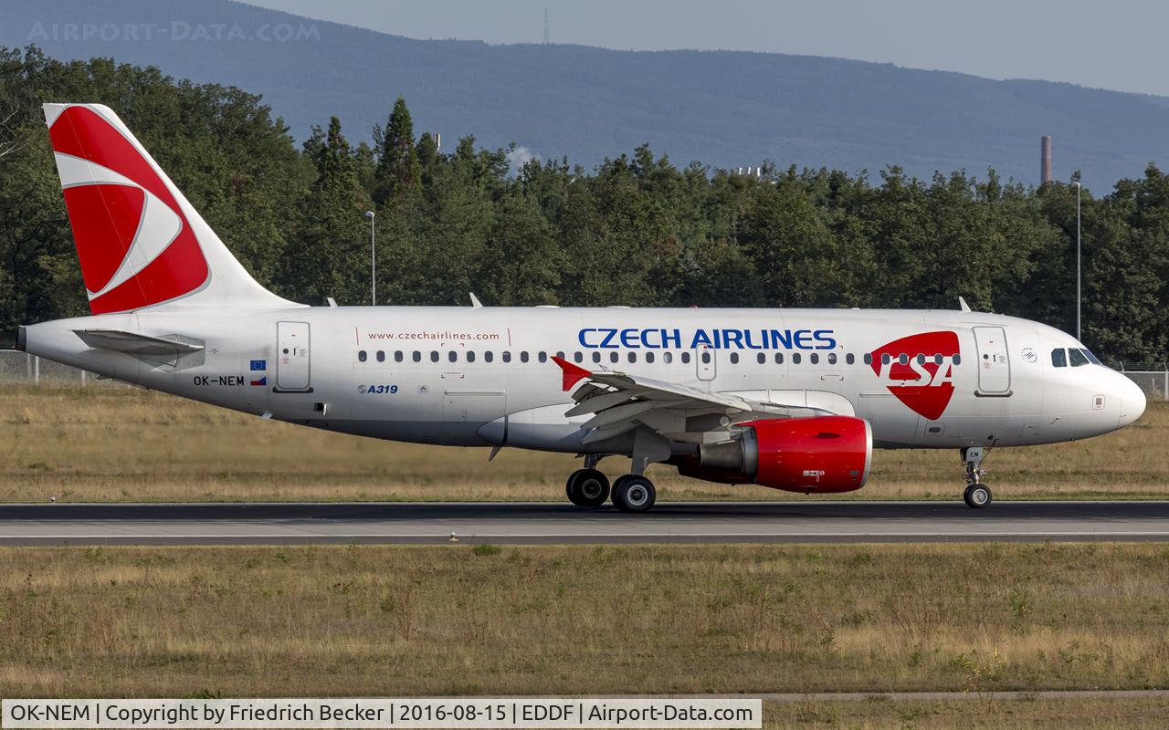OK-NEM, 2008 Airbus A319-112 C/N 3406, decelerating after touchdown