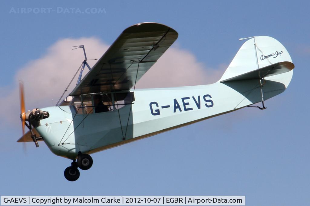 G-AEVS, 1937 Aeronca 100 C/N AB114, Aeronca 100, Hibernation Fly-In, The Real Aeroplane Company, Breighton Airfield, October 7th 2012.