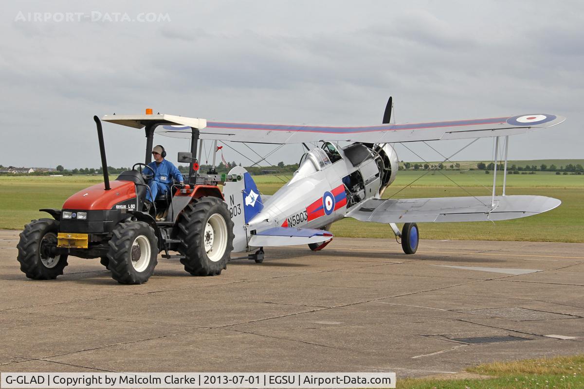 G-GLAD, 1939 Gloster Gladiator Mk2 C/N G5/75751, Gloster Gladiator Mk2 being towed back to her hangar. Imperial War Museum, Duxford, July 1st 2013.