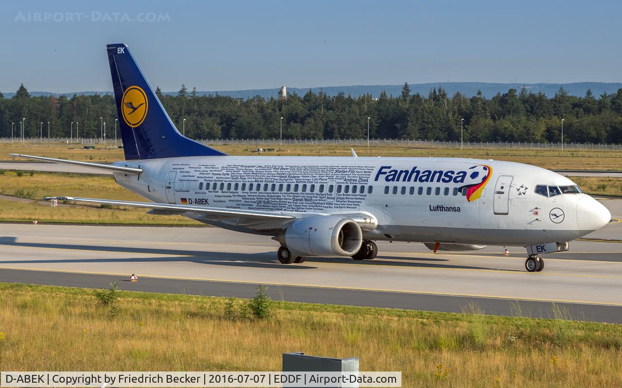 D-ABEK, 1991 Boeing 737-330 C/N 25414, taxying to the gate