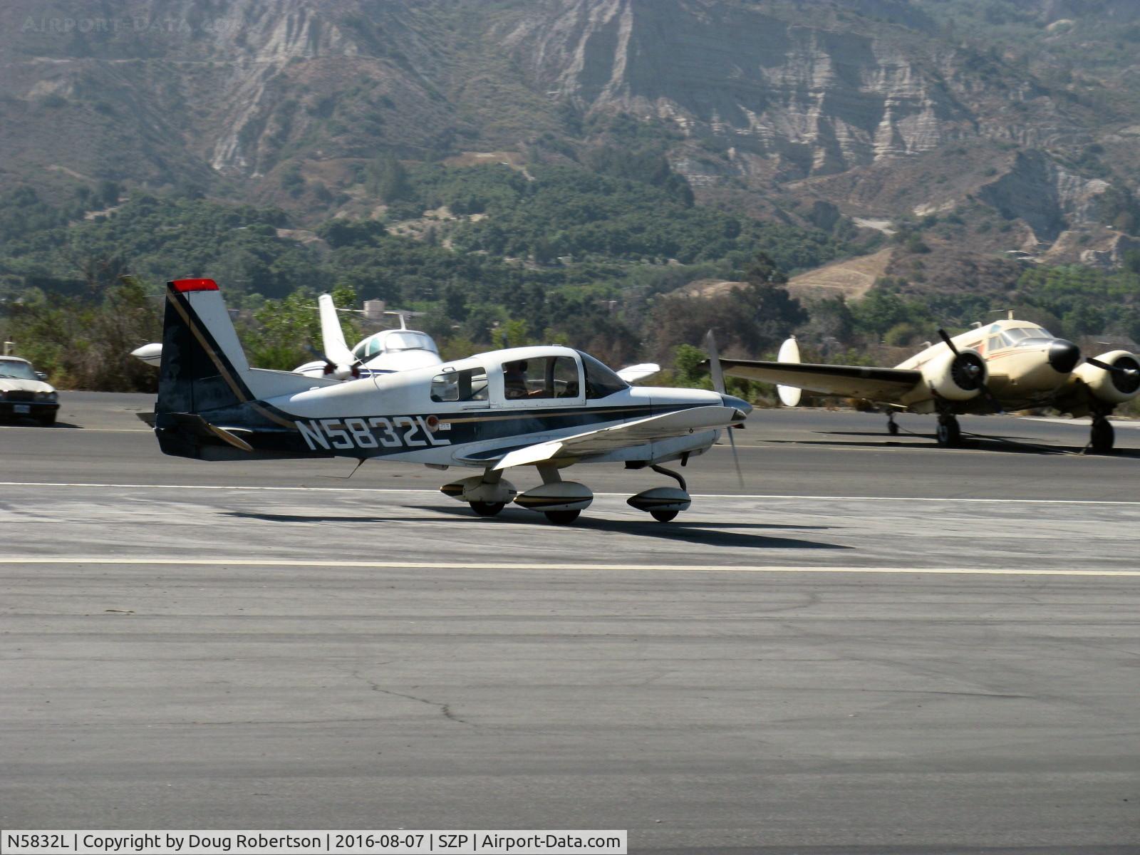 N5832L, 1972 American AA-5 C/N AA5-0232, 1972 American Aviation AA-5 TRAVELER, Lycoming O-320-E2G 150 Hp, landing roll Rwy 22