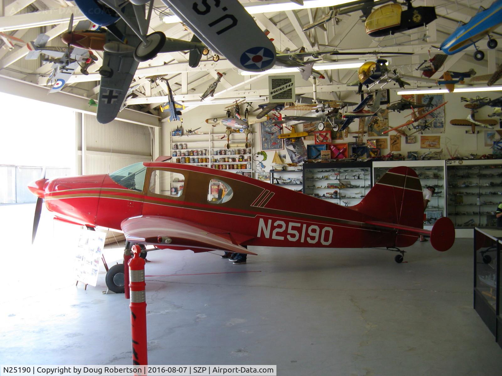 N25190, 1940 Bellanca 14-9 C/N 1011, 1939 Bellanca 14-9 Cruiseair Junior upgraded to 14-13-2 Cruiseair Senior, Lycoming O&VO-360 180 Hp. This large hangar on Curtiss Taxi needs a separate visit-1,000s of model airplanes in it on display First Sundays.